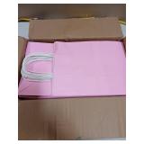 Toovip 100 Pack 8x4.75x10 Inch Medium Light Pink Kraft Paper Bags with Handles Bulk, Gift Wrap Bags for Favors Grocery Retail Party Birthday Shopping Business Goody Craft Merchandise Take Out Sacks - 