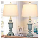 Cinkeda 25.6" Blue Table Lamps Set of 2 with USB C+A Ports & AC Outlet for Coastal Living Room Bedroom,3-Way Dimmable Farmhouse Touch Lamp Bedside Lamps for Nightstand,Retro Blue. One lamp is damaged 