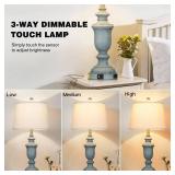 Cinkeda 25.6" Blue Table Lamps Set of 2 with USB C+A Ports & AC Outlet for Coastal Living Room Bedroom,3-Way Dimmable Farmhouse Touch Lamp Bedside Lamps for Nightstand,Retro Blue. One lamp is damaged 