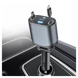 Retractable Car Charger, USB C Fast Charging Adapter[Max80W] with USB-i Cable&Dual Charge Port Compatible with iPhone 16/15/14/13/12/11 Pro Max Plus/iPad/AirPods,Galaxy,Google, GPS USB-C/USB 4 in 1