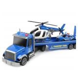 Dwi Dowellin 27" Large Friction Powered Police Truck Toy with Car and Helicopter,Semi Truck Toys for 3 4 5 6 Years Old Toddlers Kids Boys & Girls Gift - Retail: $37