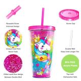 Home Tune Cute Glitter Tumbler Cups with Lid and Straw, Double Wall Insulated Acrylic Cup, 22 oz / 650ml (Unicorn) - Retail: $10