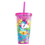 Home Tune Cute Glitter Tumbler Cups with Lid and Straw, Double Wall Insulated Acrylic Cup, 22 oz / 650ml (Unicorn) - Retail: $10