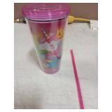 Home Tune Cute Glitter Tumbler Cups with Lid and Straw, Double Wall Insulated Acrylic Cup, 22 oz / 650ml (Unicorn) - Retail: $10