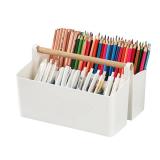 Himilucky Desk Organizer, Pen Holder, Marker organizer with 8 Compartments - Portable Plastic Pencil Storage Box for Office Supplies, Art Materials, Home Organization (White Large) - Retail: $11