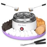 Party Desserts Electric Smores Maker Tabletop Indoor Kit, Indoor Marshmallow Roaster, Smores Station with 4 Compartment Trays & Forks, Great Gift for Adults and Kids in Holidays and Parties (Lavander)