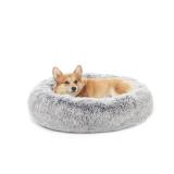Bedfolks Calming Donut Dog Bed, 30 Inches Round Fluffy Dog Beds for Medium Dogs, Anti-Anxiety Plush Dog Bed, Machine Washable Pet Bed (Dark Grey, Medium) - Retail: $46