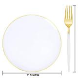 LIYH 96 Pcs White Gold Dessert Plates with Dessert Forks,48 Plates and 48 Forks,Gold Cake Appetizer Plastic Disposable Plates for Tea Parties,Birthdays,Wedding,Valentine