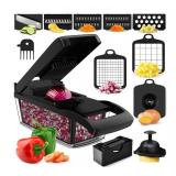 PrepNaturals Vegetable Chopper with Container, Veggie Chopper, Food Chopper & Onion Chopper - Mandoline Slicer for Kitchen (8 in 1, Black) - Retail: $20