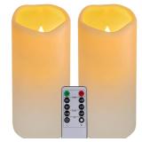 Xiangpeng Flickering Flameless LED Candles with 10-Key Remote & Timer, Waterproof Outdoor Indoor f Battery Operated Candles for Home/Wedding/Festival Decor Set of 2 (D3 x H5.5) Ivory - Retail: $7