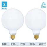 G40 Incandescent Light Bulb 2700K Soft Light, Decorative Globe Light Bulbs,E26 Medium Base, Perfect use for Decor, Pendant, Bathroom/Vanity Mirror Makeup, Dimmable. White-Finish (25) 2 pack - Retail: 