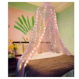 Eimilaly Two-Tone Bed Canopy Mosquito Net Pink Purple with 250pcs Warm White Lights, Bed Canopy for Girls Room Decor, Single Door - Retail: $22