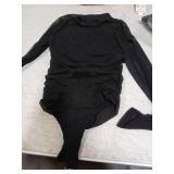 PINKMSTYLE Mesh Sheer Square Neck Long Sleeve Bodysuit for Women Sexy Going Out Tops Club Outfits Party Shirts Small black - Retail: $29