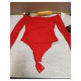 PINKMSTYLE Mesh Sheer Square Neck Long Sleeve Bodysuit for Women Sexy Going Out Tops Club Outfits Party Shirts Red Medium - Retail: $29