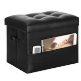 Storage Ottoman Foot Rest Stool with Thicker Foam Padded Seat. Foldable Leather Footstool Bench. Small Ottoman with Storage for Living Room Bedroom Coffee Table 350 lbs, 17x13x13in, Black. - Retail: $