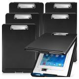 6 Pieces Clipboard with Storage, 9.5 x 13.5 Heavy Duty Plastic Storage Clipboard, Nursing Foldable Clip Board with Compartment and Metal Clip for Nurse Teacher Student Classroom Office (Black) - Retai