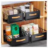 Pull out Cabinet Organizer Fixed with Adhesive Nano Film,Heavy Duty Slide out Pantry Shelves Drawer Storage,Sliding Mesh Cabinet Basket with Handle for Kitchen, Bathroom,Home, 11.8"W X15.7"D X6.2"H - 