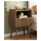 JOONEE Nightstand,Modern Bedside Table with Storage Drawer and Open Wood Shelf, for Living Room, Bedroom and Small Spaces, Accent Night Stand with Solid Wood Legs, Easy Assembly,Walnut Brown - Retail: