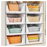 SNSLXH 5 Pack Stackable Closet Storage Basket, Multifunctional & Foldable Closet Organizer for Bathroom Kitchen Laundry Room Wardrobe Storage, Space-Saving Clothes Storage Drawer Organizer, White - Re