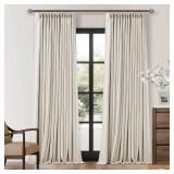 94 Inch Natural Blackout Linen Curtains 2 Panels Set for Bedroom Living Nursery Neutral Pinch Pleated 100% Black Out Thermal Insulated Cream Ivory Curtain for Energy Efficient Pinch Pleat Drape 40x94 