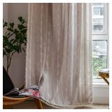 Linen Curtains 108 Inches Long for Living Room 2 Panels Set, Embroidery Farmhouse Tassel Boho for Bedroom Light Filtering Window Rod Pocket Drapes (52" W x 108" L, Khaki) - Retail: $57