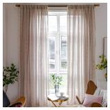 Linen Curtains 108 Inches Long for Living Room 2 Panels Set, Embroidery Farmhouse Tassel Boho for Bedroom Light Filtering Window Rod Pocket Drapes (52" W x 108" L, Khaki) - Retail: $57