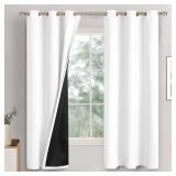 QUEMAS White Blackout Curtains for Bedroom 63 Inch Length, Black Out Thermal Insulated Grommet Window Drapes for Living Room, 2 Panels Set, Each 42 Inch Wide - Retail: $24