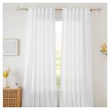 RYB HOME White Curtains Sheer - Linen Texture Sheer Window Covering, Light & Airy Translucent Panels for Bedroom Living Room Patio Glass Door, 52 inch Width x 95 inch Length, Set of 2 - Retail: $18