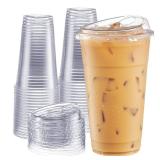 GUSTO Clear Plastic Cups with Lids [24 oz - 100 Count - Disposable Iced Coffee Drink Cups with Strawless Sip Lids for Smoothies, Juices, and More - (Formerly Comfy Package) - Retail: $33
