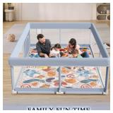 XVISHX 65 x 50 Inch Baby Playpen with Mat, Playpen for Babies and Toddlers, Baby Play Pen Playard for Indoor & Outdoor Active Center Game Fence, Skin-Friendly Fabric and Soft Breathable Mesh, Grey - R