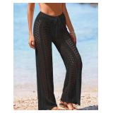 BreathSunny Womens Crochet Knit Elastic Waist Tie Swimsuit Coverup Pant Summer 2025 Trendy Outfits Wave Hem Hollow Out Mesh Swimwear Coverups Beach Swim Bathing Suit Cover Up Flare Pants Black M - Ret