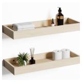 Mifurn Oak Floating Shelves with Raised Lip, Wooden Wall Shelves for Bedroom Living Room Kitchen, Modern Bathroom Shelves for Wall, Decor Floating Shelves for Storage Display (Set of 2, 15.7 Inch) - R