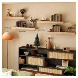 Mifurn Oak Floating Shelves with Raised Lip, Wooden Wall Shelves for Bedroom Living Room Kitchen, Modern Bathroom Shelves for Wall, Decor Floating Shelves for Storage Display (Set of 2, 15.7 Inch) - R