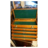 Wooden 6-Drawer Storage Chest Jewery box with Green Felt Interior