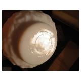 White Milk Glass Bowl Set with Leaf Pattern