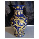 Cobalt Blue and Gold Floral Decorative Vase