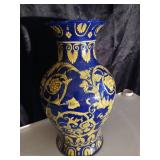 Cobalt Blue and Gold Floral Decorative Vase