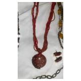 Fashion Jewelry Collection - Red and Amber Beaded Set