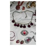 Fashion Jewelry Collection - Red and Amber Beaded Set