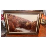 Autumn Forest River Scene Framed Artwork