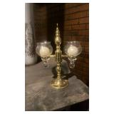 Brass Double Hurricane Candle Holder 15\" tall