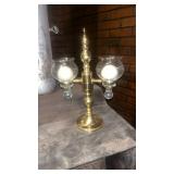 Brass Double Hurricane Candle Holder 15\" tall