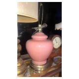 1970s Home Decor Collection - Pink Ceramic Lamp, Table Clock, and Gold Base Lamp