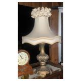 1970s Home Decor Collection - Pink Ceramic Lamp, Table Clock, and Gold Base Lamp