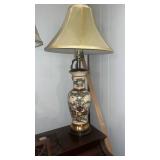 Asian Bamboo and Floral Ceramic Table Lamp