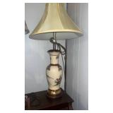 Asian Bamboo and Floral Ceramic Table Lamp