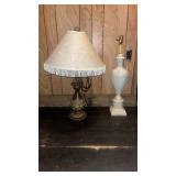 Traditional Table Lamp Set with Bronze and White Ceramic Bases