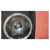 KIG Indonesia clear pressed glass bowl with a rose pattern.