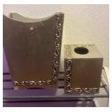 Croscill Platinum Leaf Tissue Cover and wastebasket