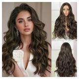 BECUS 26 Inch Brown Wig Long Wavy Wigs for Black Women Curly Wigs Synthetic Hair for Anime Costume Cosplay Halloween